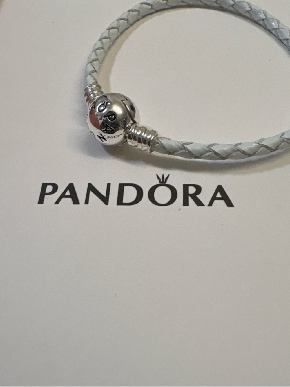 Pandora White Braided Bracelet with Yellow Mouse and Pink Shoe Charms - Picture 4 of 7